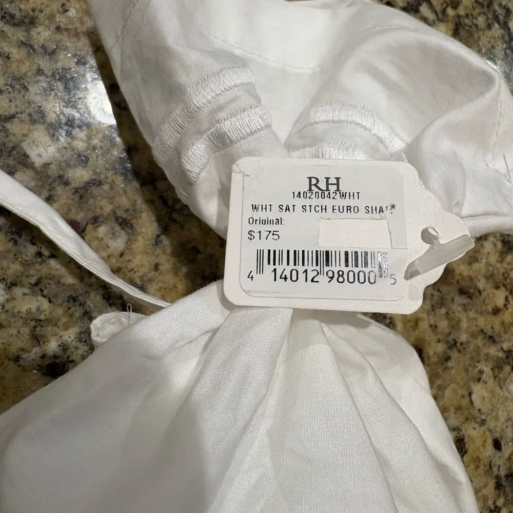 RH NWT Italian white hotel satin stitch sham -euro -white